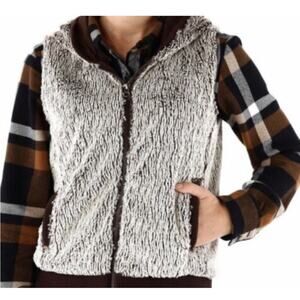 Patagonia Conejo Fuzzy Warm Faux Fur Hooded Brown Full Zip Vest Size Large